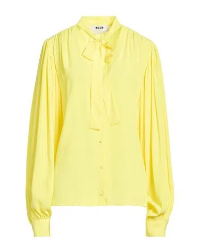 Msgm Woman Shirt Yellow Size 6 Acetate, Silk