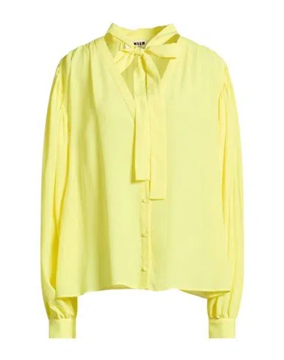 Msgm Woman Shirt Yellow Size 8 Acetate, Silk