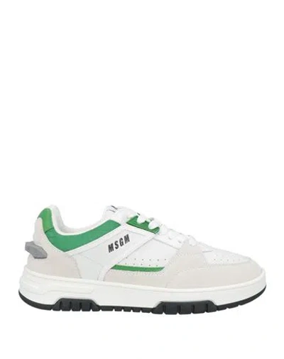 Msgm Woman Sneakers Off White Size 8 Leather, Textile Fibers
