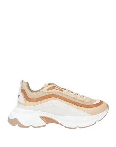 Msgm Woman Sneakers Sand Size 10 Textile Fibers, Soft Leather In Beige