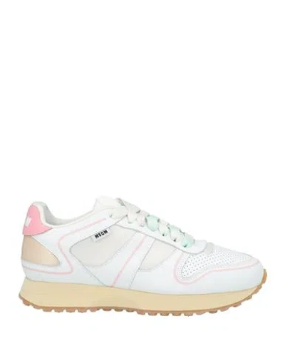 Msgm Woman Sneakers White Size 7 Leather, Textile Fibers