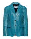 Msgm Woman Suit Jacket Pastel Blue Size 6 Cotton, Polyurethane In Blue