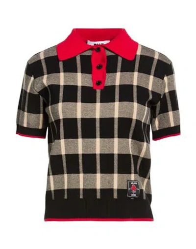 Msgm Maglia Plaid Collar Knit Top In Black
