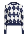 Msgm Woman Sweater Blue Size M Virgin Wool In White