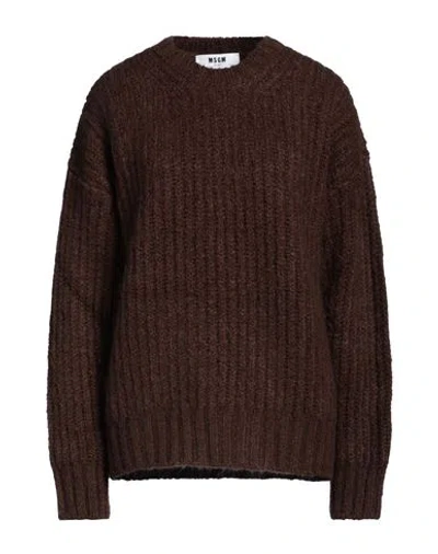 Msgm Woman Sweater Brown Size L Acrylic, Mohair Wool, Wool, Polyamide