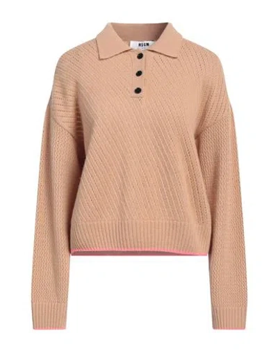 Msgm Woman Sweater Camel Size L Wool, Cashmere In Beige