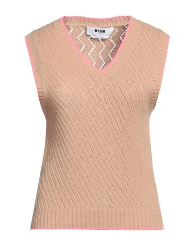 Msgm Woman Sweater Camel Size S Wool, Cashmere In Beige