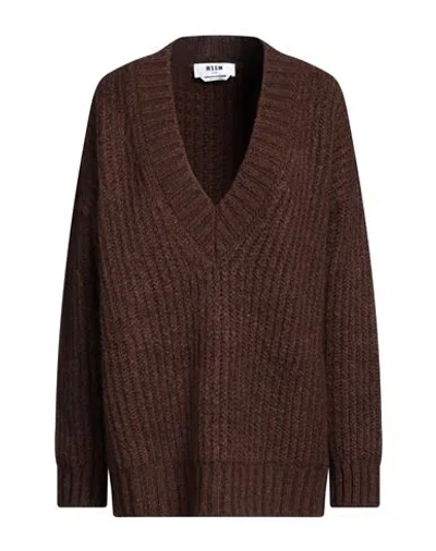 Msgm Woman Sweater Dark Brown Size S Acrylic, Mohair Wool, Wool, Polyamide