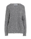 Msgm Woman Sweater Grey Size L Polyamide, Mohair Wool, Alpaca Wool, Metallic Fiber In Gray