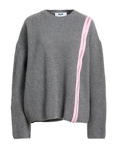 Msgm Woman Sweater Grey Size Xl Wool, Polyamide In Gray