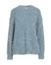 Msgm Frayed-effect Crew-neck Jumper In Blue