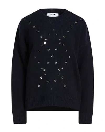 Msgm Woman Sweater Midnight Blue Size L Wool, Cashmere In Black