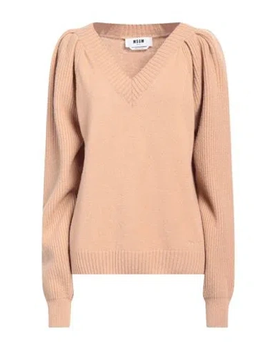 Msgm Woman Sweater Sand Size S Wool, Cashmere In Beige