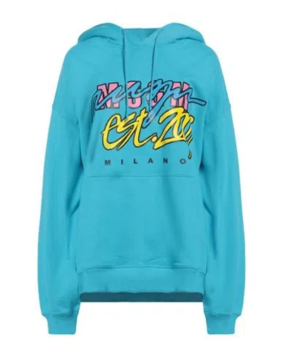 Msgm Woman Sweatshirt Azure Size M Cotton In Blue