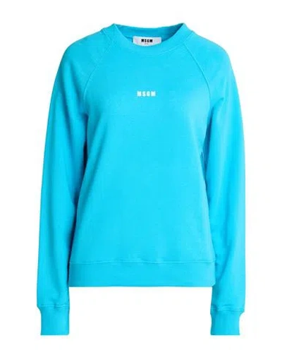 Msgm Woman Sweatshirt Azure Size Xs Cotton In Blue