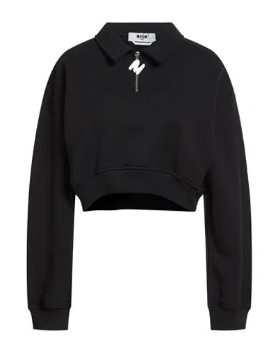 Msgm Woman Sweatshirt Black Size M Cotton