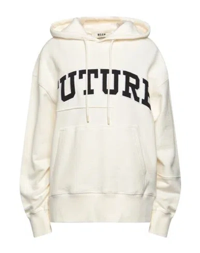 Msgm Woman Sweatshirt Cream Size Xxl Organic Cotton In White