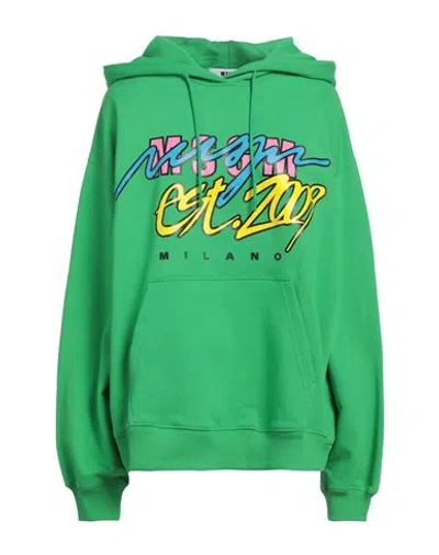 Msgm Woman Sweatshirt Green Size M Cotton