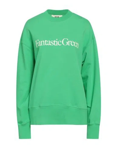 Msgm Woman Sweatshirt Green Size L Organic Cotton