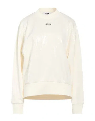 Msgm Woman Sweatshirt Cream Size M Cotton In Neutral