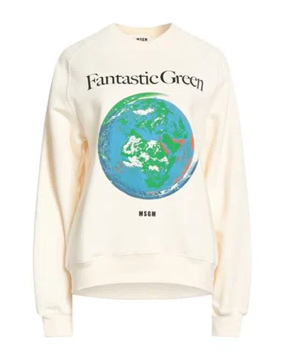 Msgm Woman Sweatshirt Ivory Size Xxs Organic Cotton In White