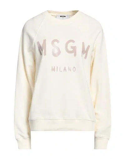 Msgm Woman Sweatshirt Ivory Size Xl Cotton In White