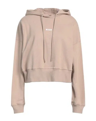Msgm Woman Sweatshirt Light Brown Size L Cotton In Beige