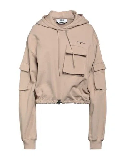 Msgm Woman Sweatshirt Light Brown Size S Cotton In Beige