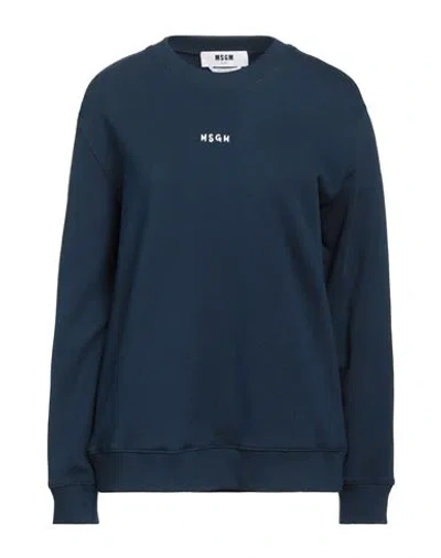 Msgm Woman Sweatshirt Navy Blue Size M Cotton In Navy Blue