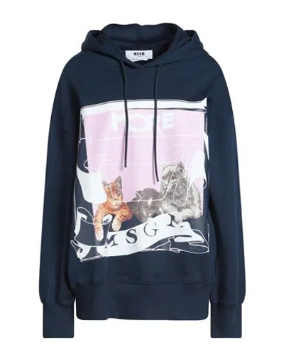 Msgm Woman Sweatshirt Navy Size L Cotton In Blue