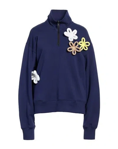Msgm Woman Sweatshirt Navy Size S Cotton In Blue