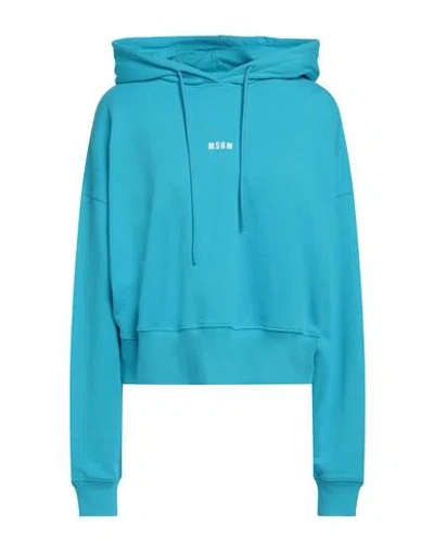 Msgm Woman Sweatshirt Turquoise Size L Cotton In Blue