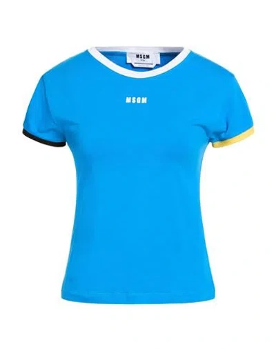 Msgm Woman T-shirt Azure Size L Cotton, Elastane In Blue