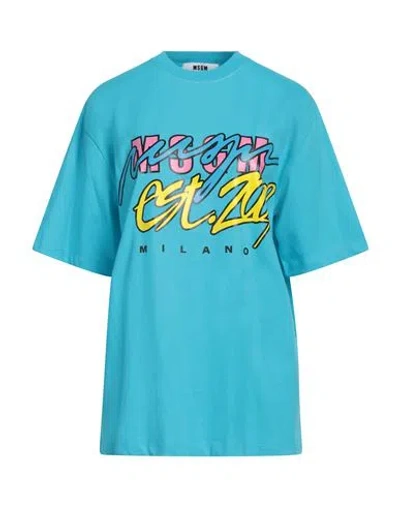 Msgm Woman T-shirt Azure Size S Cotton In Blue
