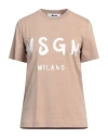 Msgm Woman T-shirt Beige Size Xs Cotton In Gray