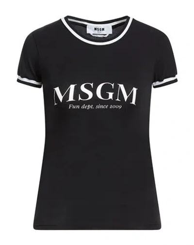 Msgm Woman T-shirt Black Size S Cotton, Elastane, Polyamide