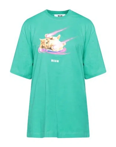 Msgm Woman T-shirt Emerald Green Size L Cotton
