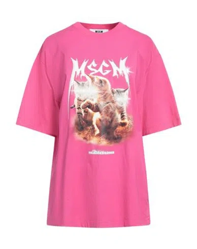 Msgm Woman T-shirt Fuchsia Size L Cotton In Pink