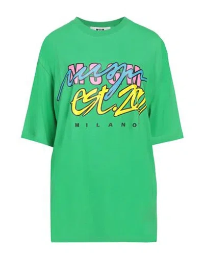Msgm Woman T-shirt Green Size L Cotton