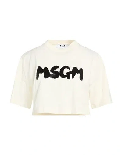Msgm Woman T-shirt Ivory Size L Cotton In White