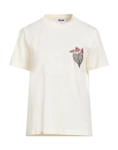 Msgm Woman T-shirt Ivory Size M Cotton