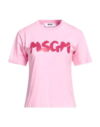 Msgm Woman T-shirt Light Pink Size Xl Cotton