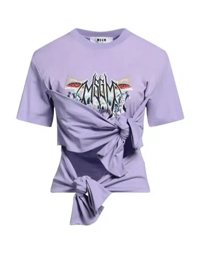 Msgm Woman T-shirt Lilac Size S Cotton In Pattern