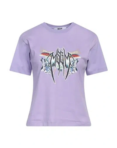 Msgm Woman T-shirt Lilac Size S Cotton In Purple