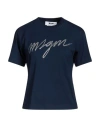 Msgm Woman T-shirt Navy Blue Size Xl Cotton In Navy Blue