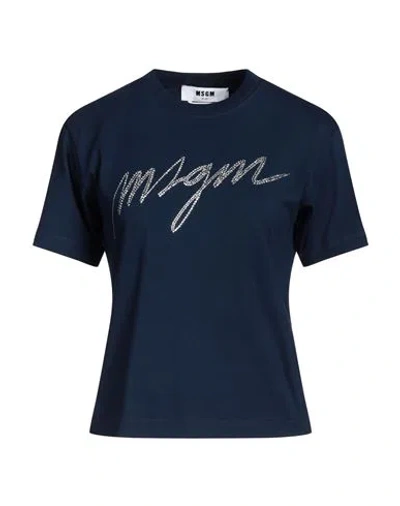 Msgm Woman T-shirt Navy Blue Size Xl Cotton