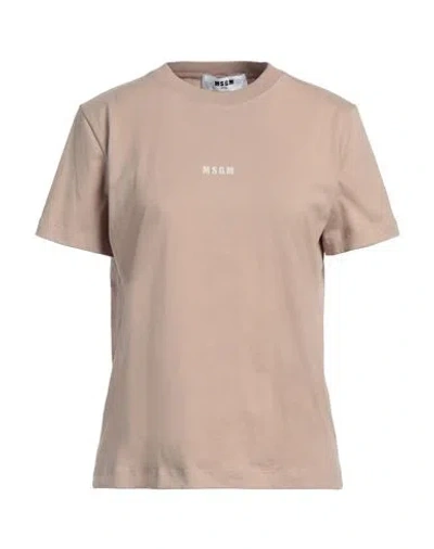 Msgm Woman T-shirt Sand Size M Cotton In Beige