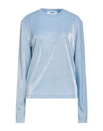 Msgm Woman T-shirt Sky Blue Size M Polyamide, Metallic Fiber