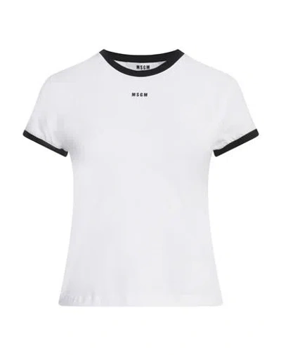 Msgm Woman T-shirt White Size S Cotton, Elastane