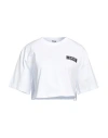 Msgm White Crop T-shirt With Logo Print On The Front And Maxi Print On The Back In White
